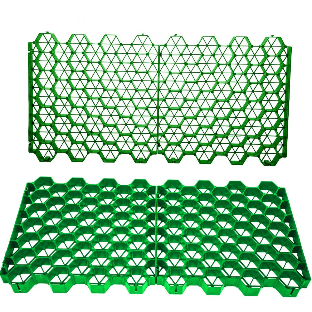 VEVOR Permeable Pavers 1.9" Depth Gravel Driveway Grid Flat-interlocked Grass Pavers HDPE Green Plastic Shed Base for Landscaping and Soil Reinforcement in Parking Lots/Fire Lanes (Pack of 4-11 Sf) 