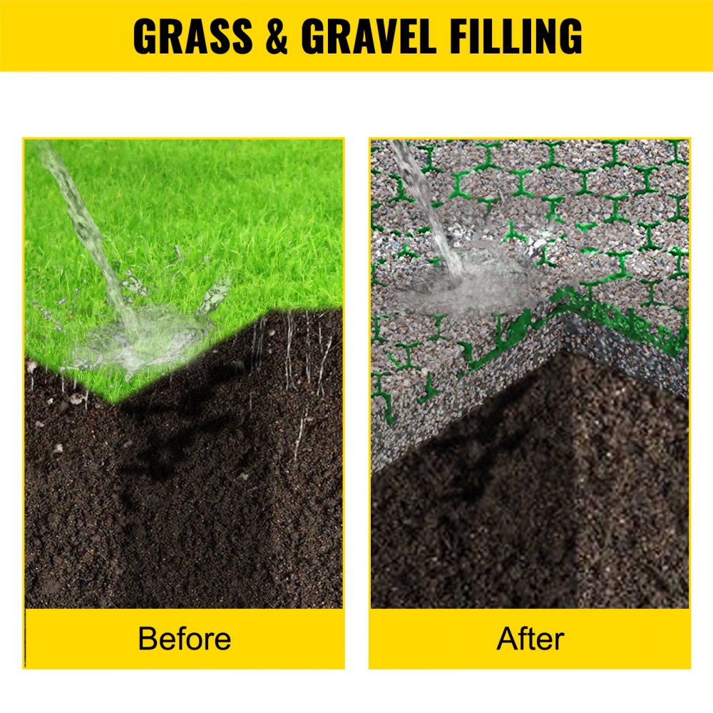 VEVOR Permeable Pavers 1.9" Depth Gravel Driveway Grid Flat-interlocked Grass Pavers HDPE Green Plastic Shed Base for Landscaping and Soil Reinforcement in Parking Lots/Fire Lanes (Pack of 4-11 Sf) 