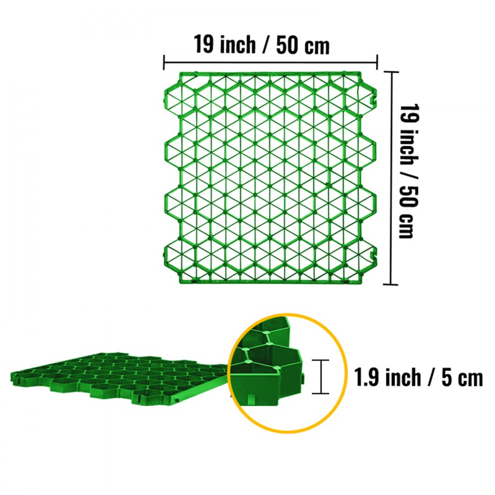 VEVOR Permeable Pavers 1.9" Depth Gravel Driveway Grid Flat-interlocked Grass Pavers HDPE Green Plastic Shed Base for Landscaping and Soil Reinforcement in Parking Lots/Fire Lanes (Pack of 4-11 Sf) 