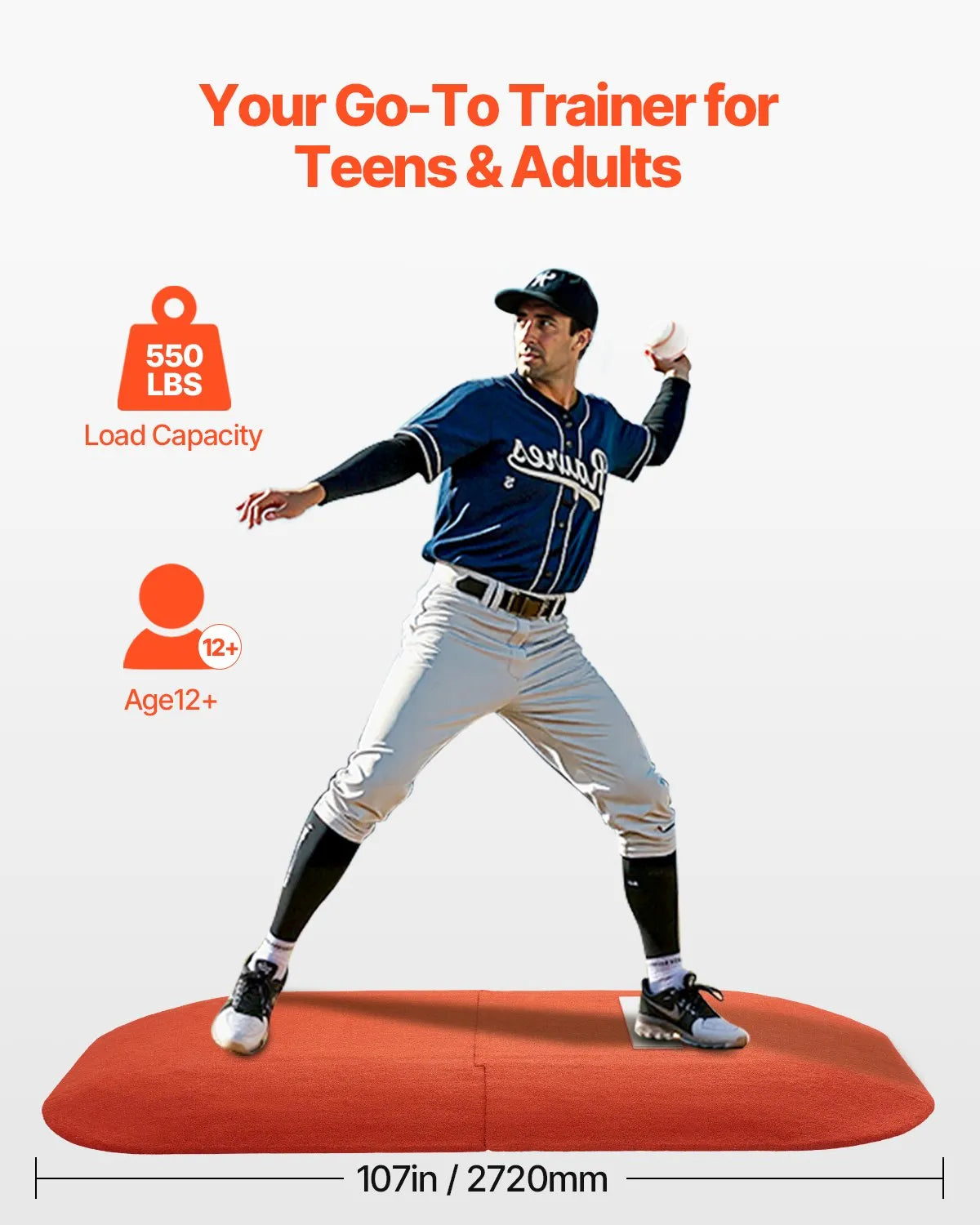 VEVOR Pitching Mound, Portable Baseball Game Mound, 107 in Indoor Outdoor Pitching Practice and Training Equipment, Softball Pitching Aids with Antifade Turf and Pitching Rubber 