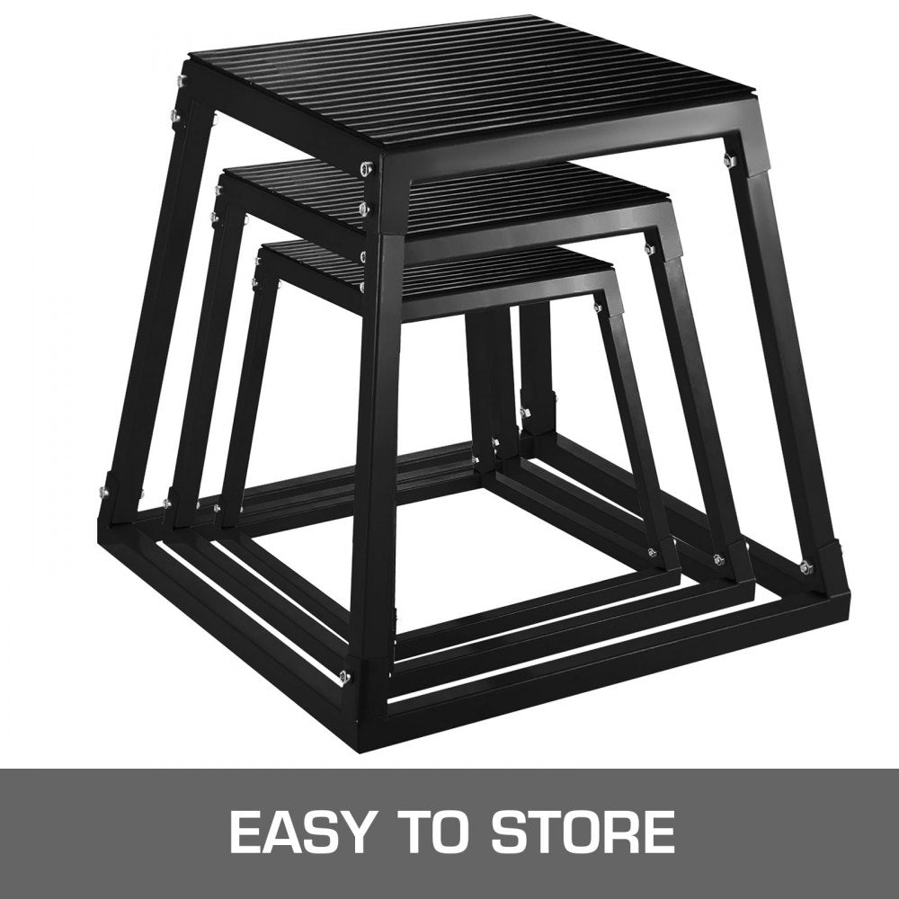 Set of 3 Fitness Black Plyometric Platform Boxes- 12'', 18'', 24'' 