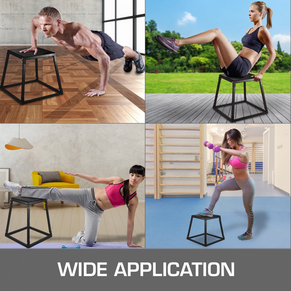 Set of 3 Fitness Black Plyometric Platform Boxes- 12'', 18'', 24'' 