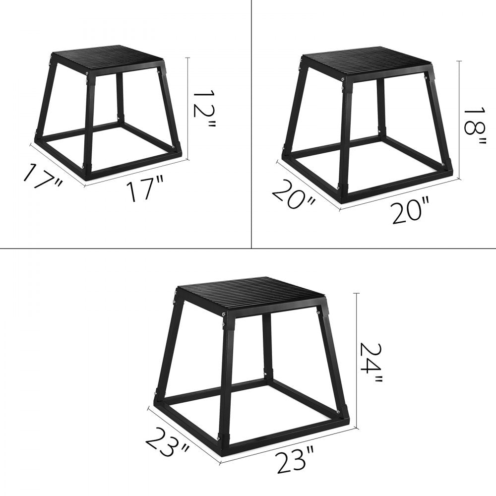 Set of 3 Fitness Black Plyometric Platform Boxes- 12'', 18'', 24'' 