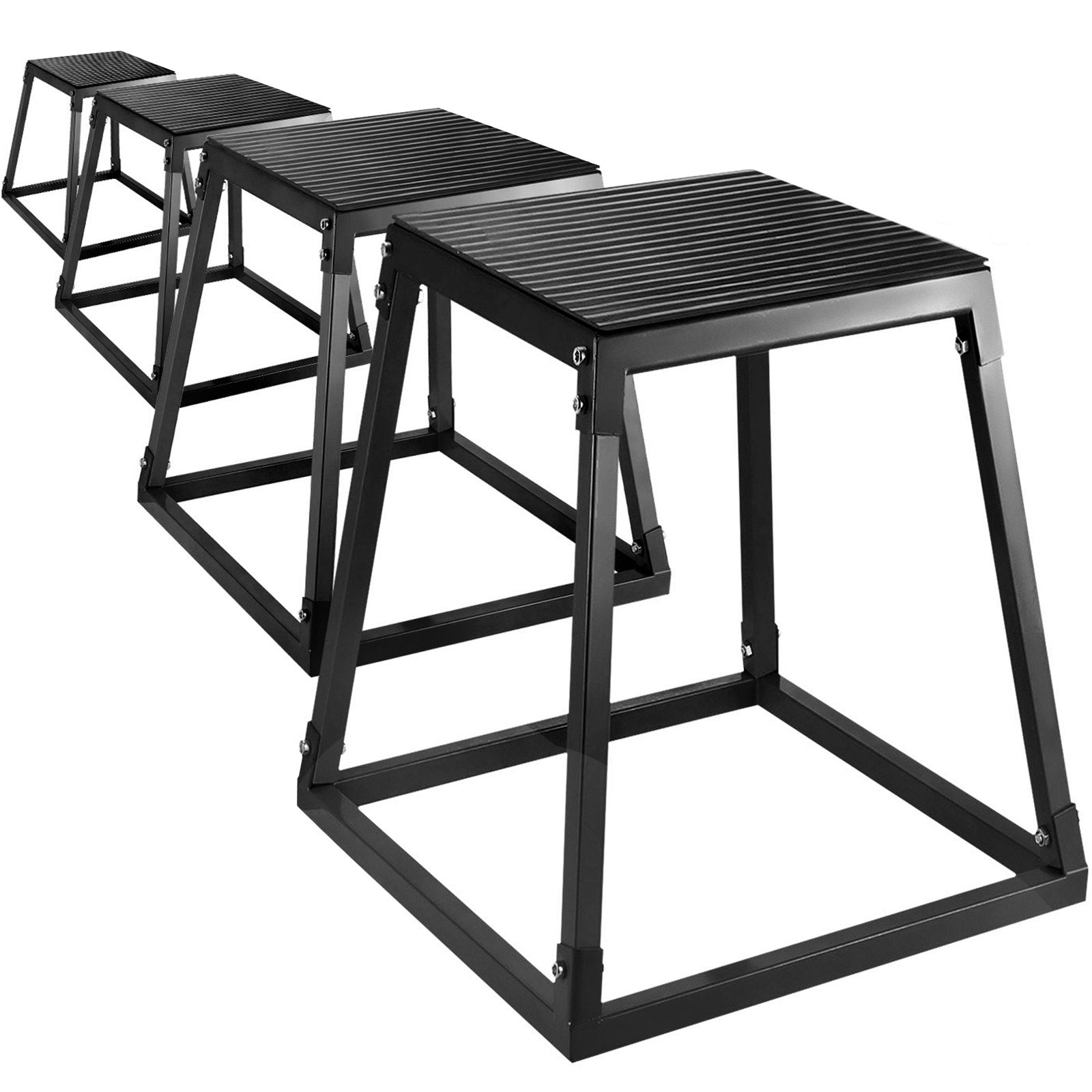 VEVOR Plyometric Platforms 4 PCS Set (12", 18", 24", 30"), Plyometric Jump Box Plyometric Training Jump Squat Box Fitness Box Set for Jump Exercise Fit Training Black 