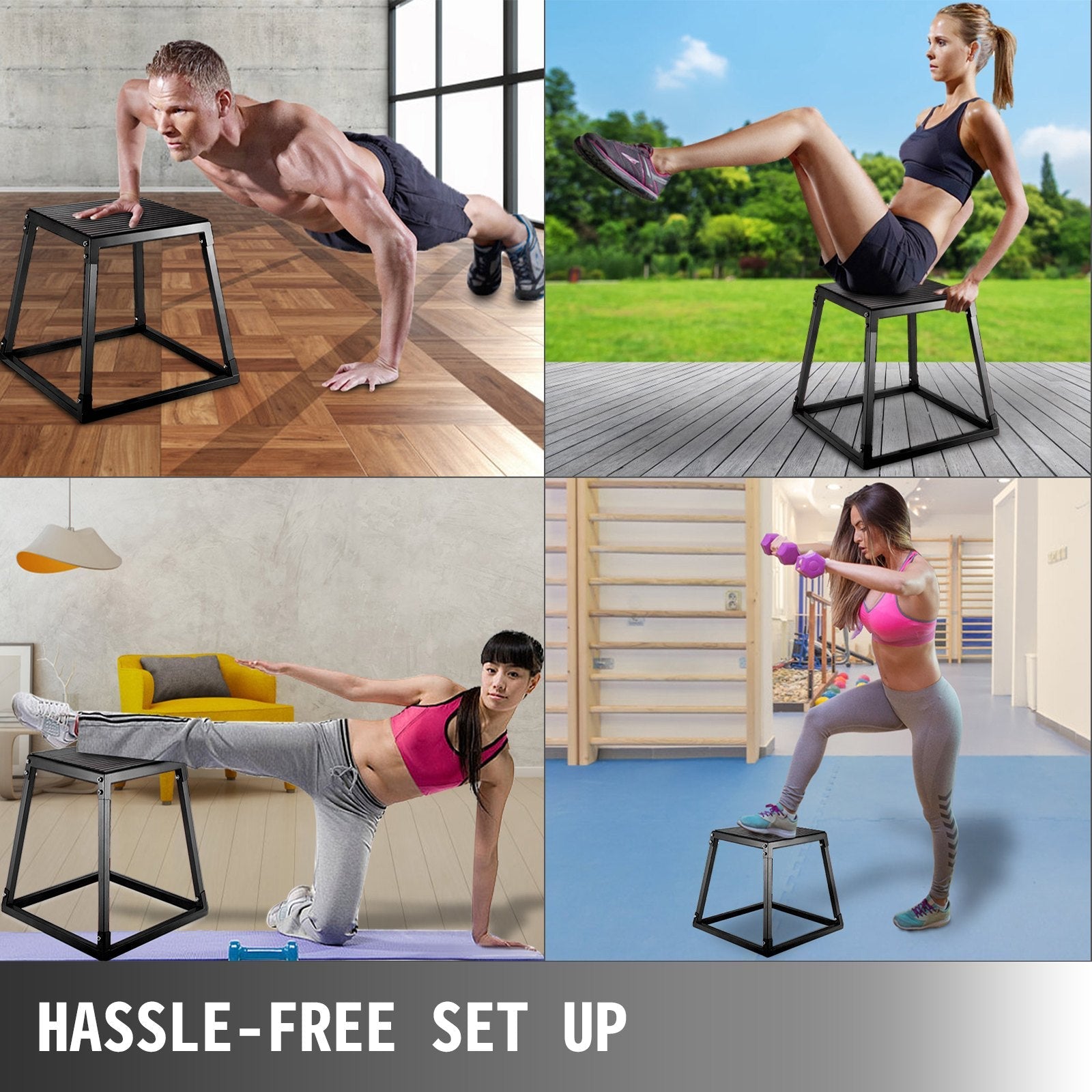 VEVOR Plyometric Platforms 4 PCS Set (12", 18", 24", 30"), Plyometric Jump Box Plyometric Training Jump Squat Box Fitness Box Set for Jump Exercise Fit Training Black 