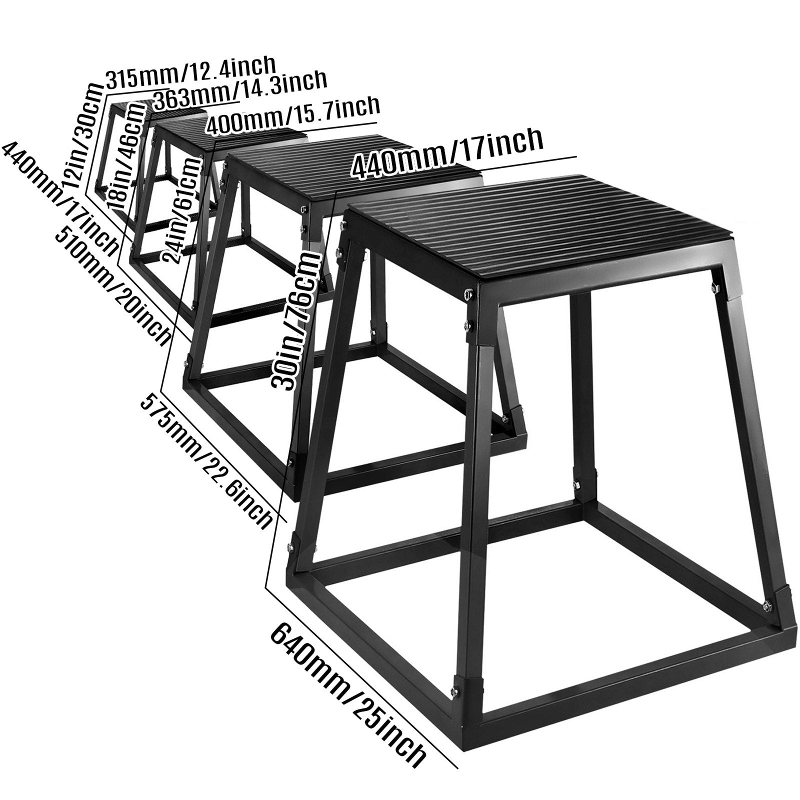 VEVOR Plyometric Platforms 4 PCS Set (12", 18", 24", 30"), Plyometric Jump Box Plyometric Training Jump Squat Box Fitness Box Set for Jump Exercise Fit Training Black 