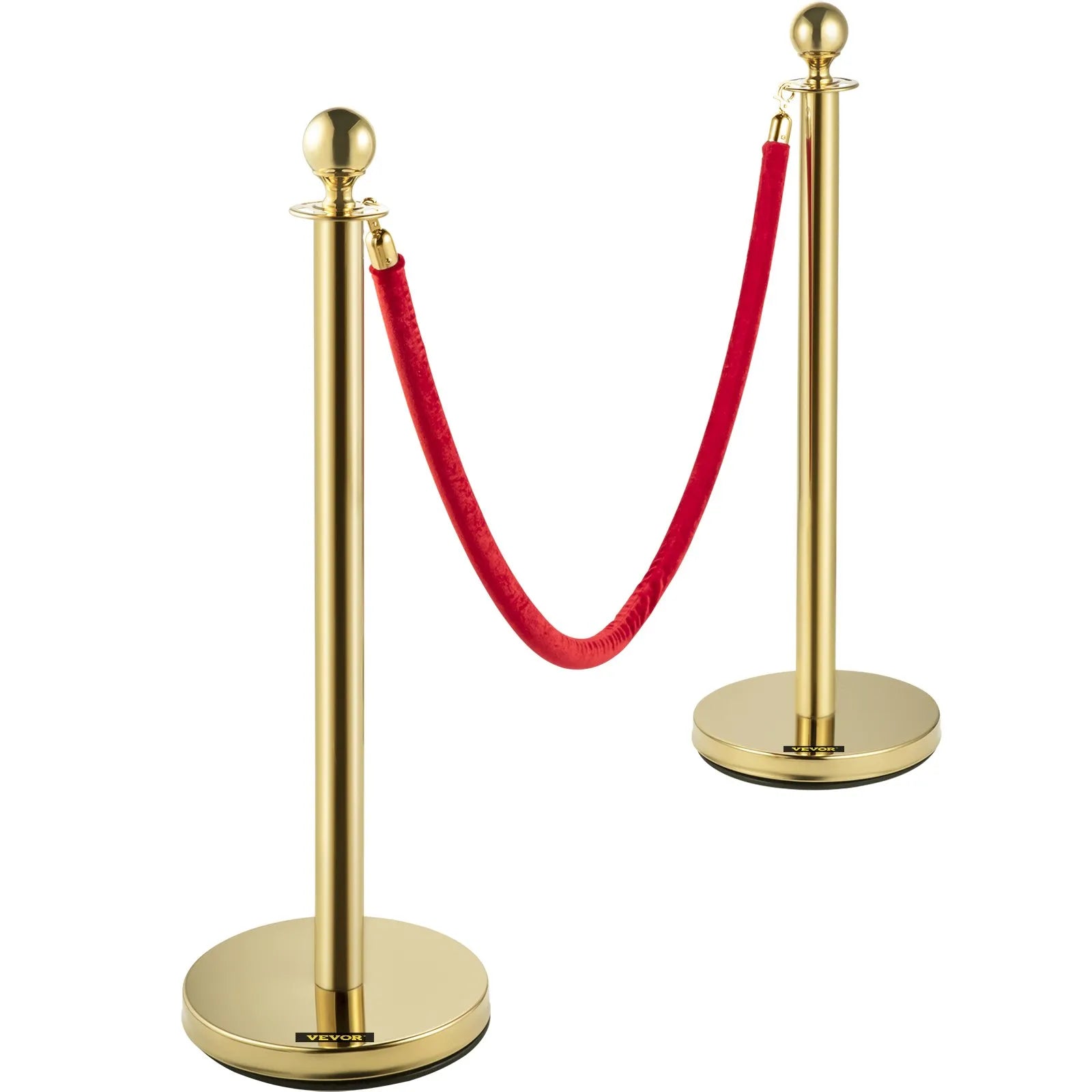 VEVOR Velvet Ropes and Posts, 5 ft/1.5 m Red Rope, Stainless Steel Gold Stanchion with Ball Top, Red Crowd Control Barrier Used for Theaters, Party, Wedding, Exhibition, Ticket Offices 4 packSets