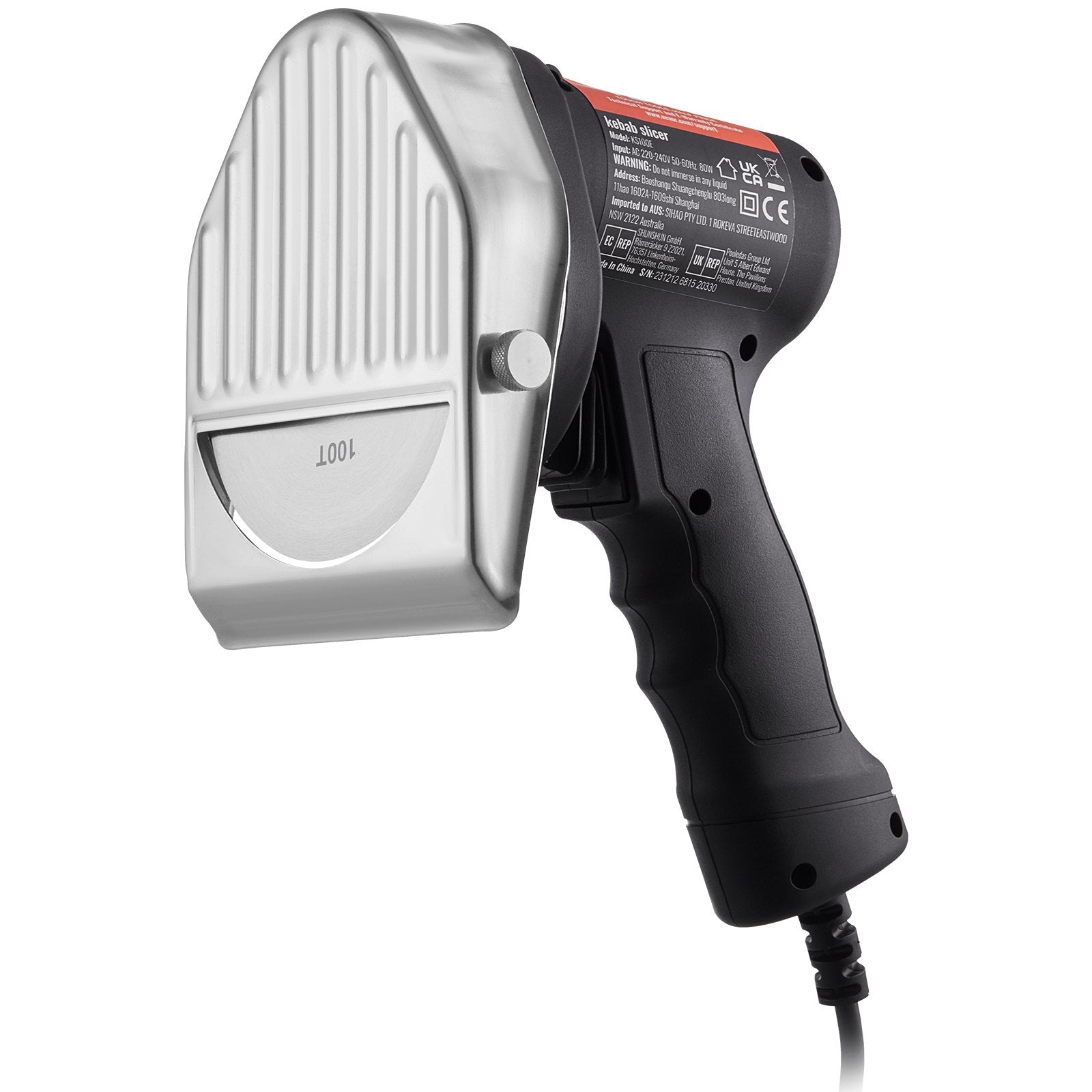 VEVOR Electric Shawarma Knife, 80W Professional Turkish Kebab Knife, Commercial Stainless Steel Gyro Cutter, Doner Kebab Meat Slicer with 2 Blades, ?4"/100mm Blade Diameter, 0-8mm Adjustable Thickness 