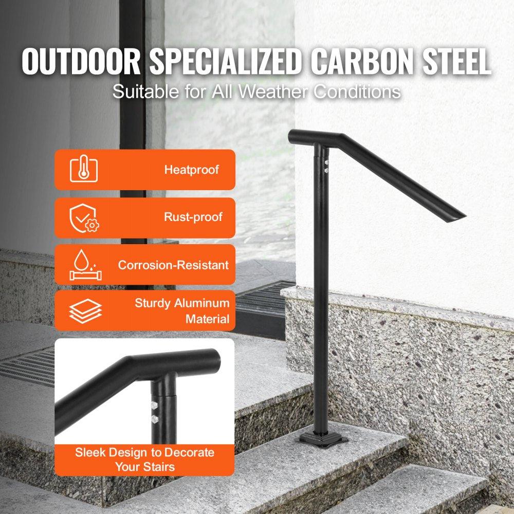 VEVOR 1-3 Step Handrail, Black Steel Railing for Steps 330LBS Capacity Stair Handrail  Baking Varnish Metal Handrail for Stairs Stylish Handrails for Outdoor Steps with Expansion Bolts & Drill Bit 