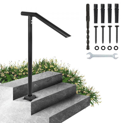 VEVOR 1-3 Step Handrail, Black Steel Railing for Steps 330LBS Capacity Stair Handrail  Baking Varnish Metal Handrail for Stairs Stylish Handrails for Outdoor Steps with Expansion Bolts & Drill Bit 