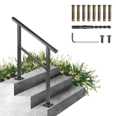VEVOR Outdoor Handrail 165LBS Load Handrail Outdoor Stairs Aluminum Stair Handrail 36 x 35" Outdoor Stair Railing Transitional Range from 0 to 50° Staircase Handrail Fits 2-3 Steps with Screw Kit 