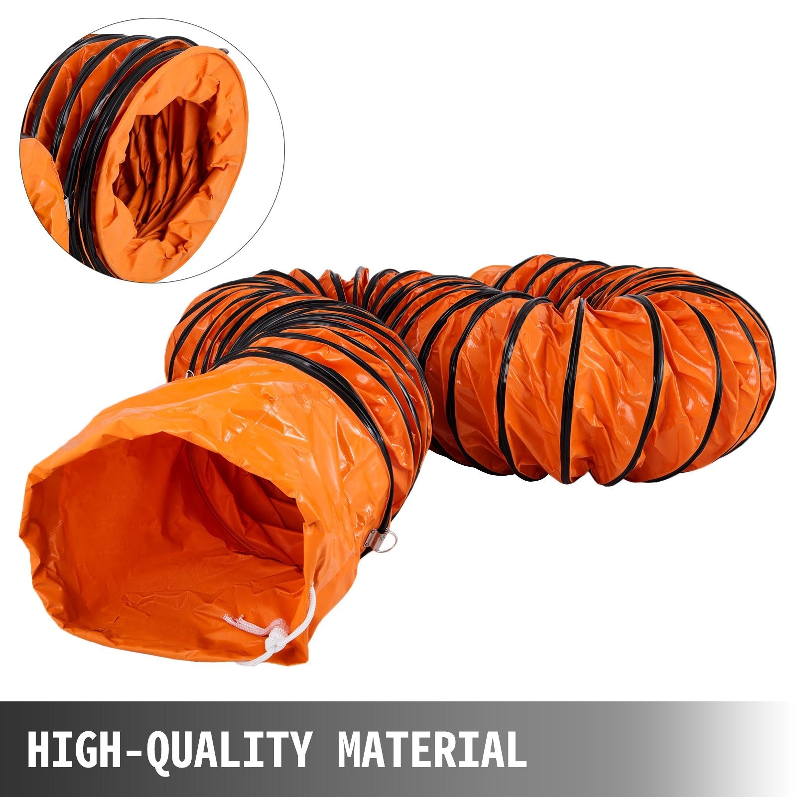 VEVOR Flexible PVC Ducting, 25 ft / 7.6 m, Portable High Performance PVC Duct Hosing, Fit for 12 Inch / 300 mm Diameter Exhaust Fan Portable Ventilation Fan Strong Vinyl Material Orange 