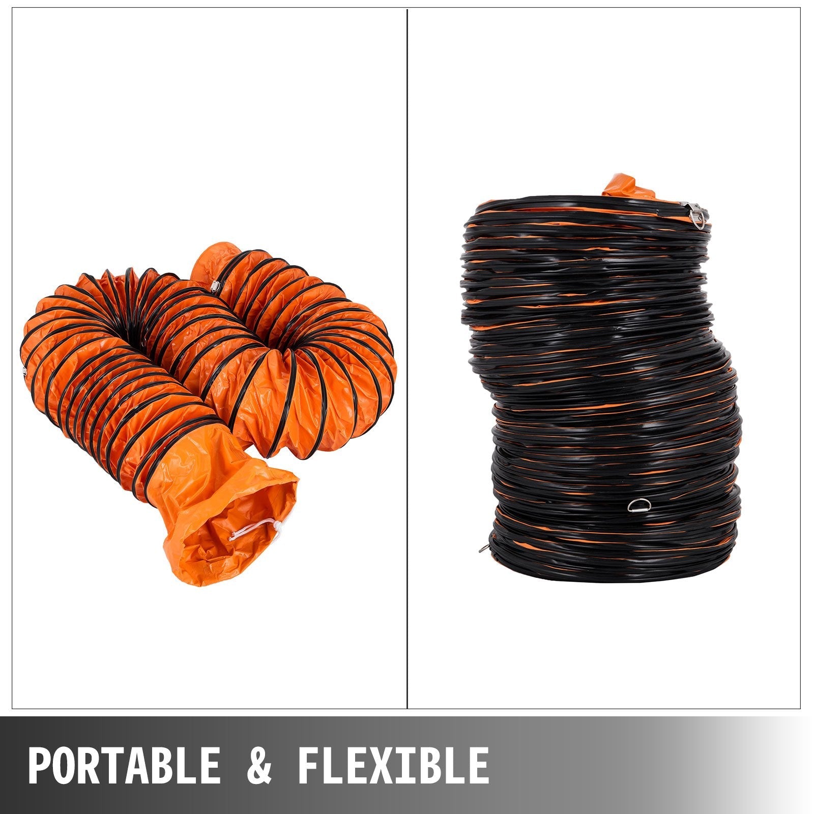 VEVOR Flexible PVC Ducting, 25 ft / 7.6 m, Portable High Performance PVC Duct Hosing, Fit for 12 Inch / 300 mm Diameter Exhaust Fan Portable Ventilation Fan Strong Vinyl Material Orange 