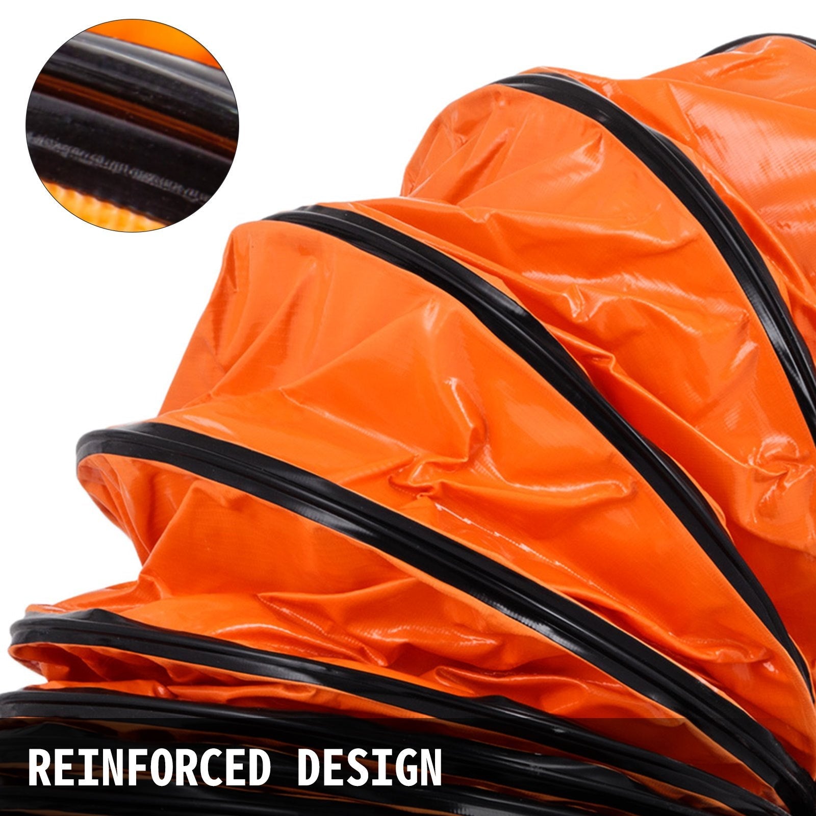 VEVOR Flexible PVC Ducting, 25 ft / 7.6 m, Portable High Performance PVC Duct Hosing, Fit for 12 Inch / 300 mm Diameter Exhaust Fan Portable Ventilation Fan Strong Vinyl Material Orange 