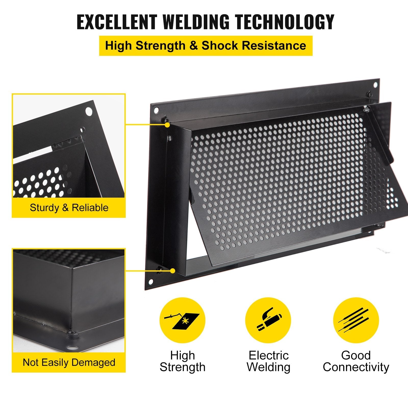 VEVOR Flood Vent, 8" x 16" x 2" Depth Foundation Flood Vent, to Reduce Foundation Damage and Flood Risk, Black, Wall Mounted, for Crawl Spaces,Garages & Full Height Enclosures 
