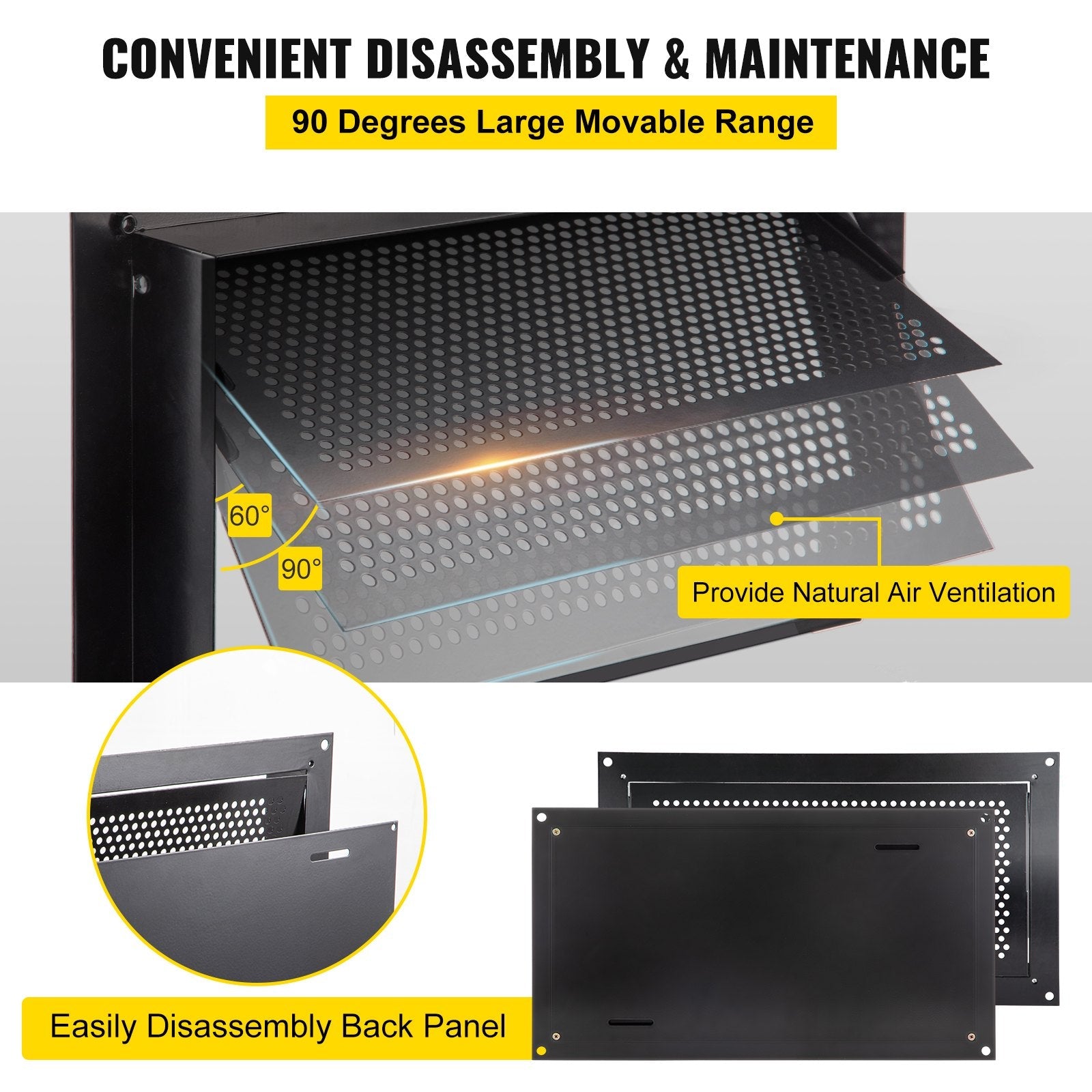 VEVOR Flood Vent, 8" x 16" x 2" Depth Foundation Flood Vent, to Reduce Foundation Damage and Flood Risk, Black, Wall Mounted, for Crawl Spaces,Garages & Full Height Enclosures 