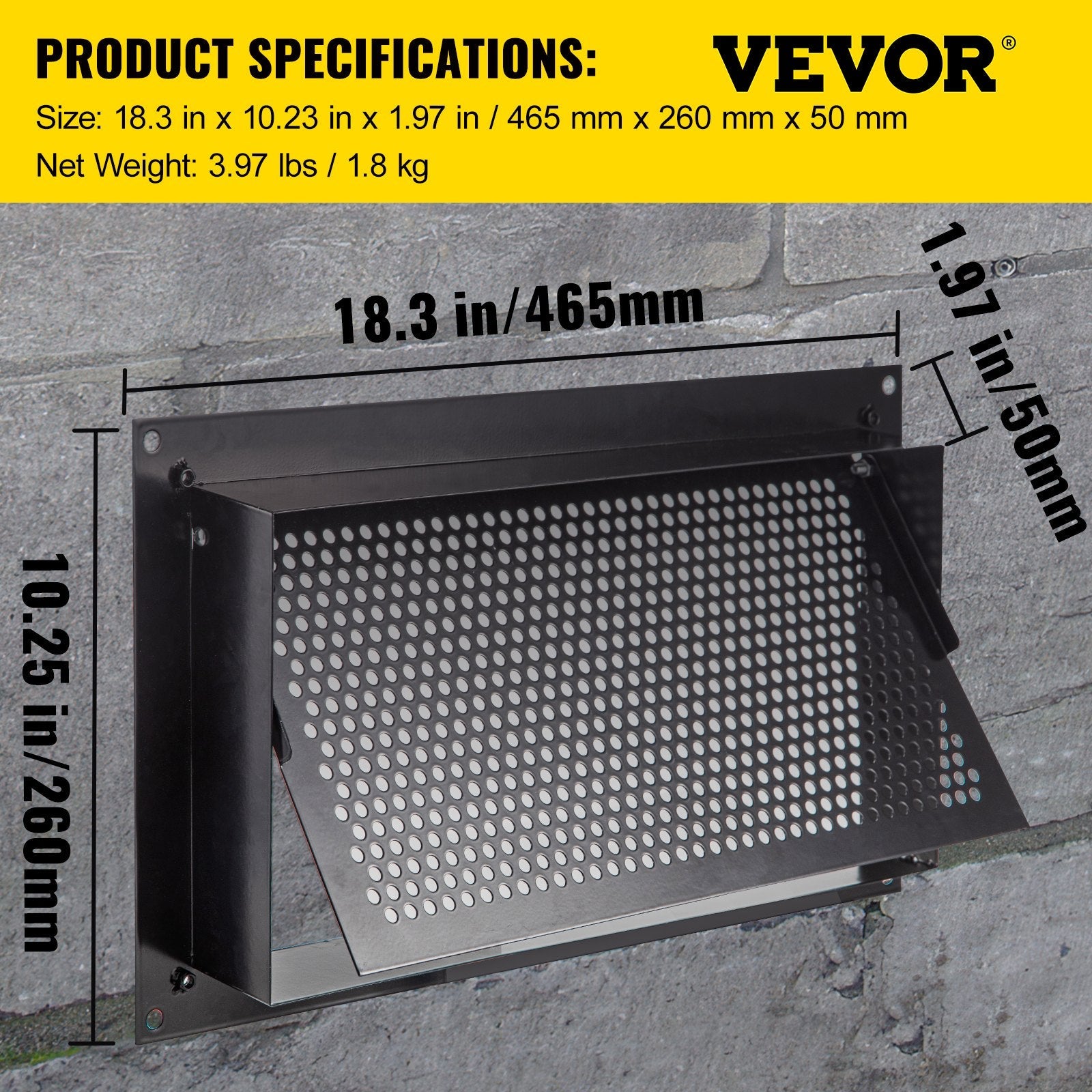 VEVOR Flood Vent, 8" x 16" x 2" Depth Foundation Flood Vent, to Reduce Foundation Damage and Flood Risk, Black, Wall Mounted, for Crawl Spaces,Garages & Full Height Enclosures 