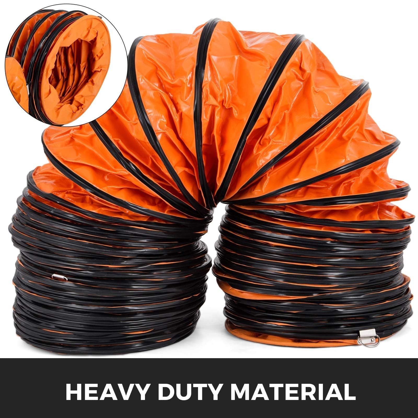 VEVOR 7.6 M/25 FT PVC Flexible Duct Hosing with S Hook and Steel Support Coils for 203 MM/8 Inch Diameter Exhaust Fan 