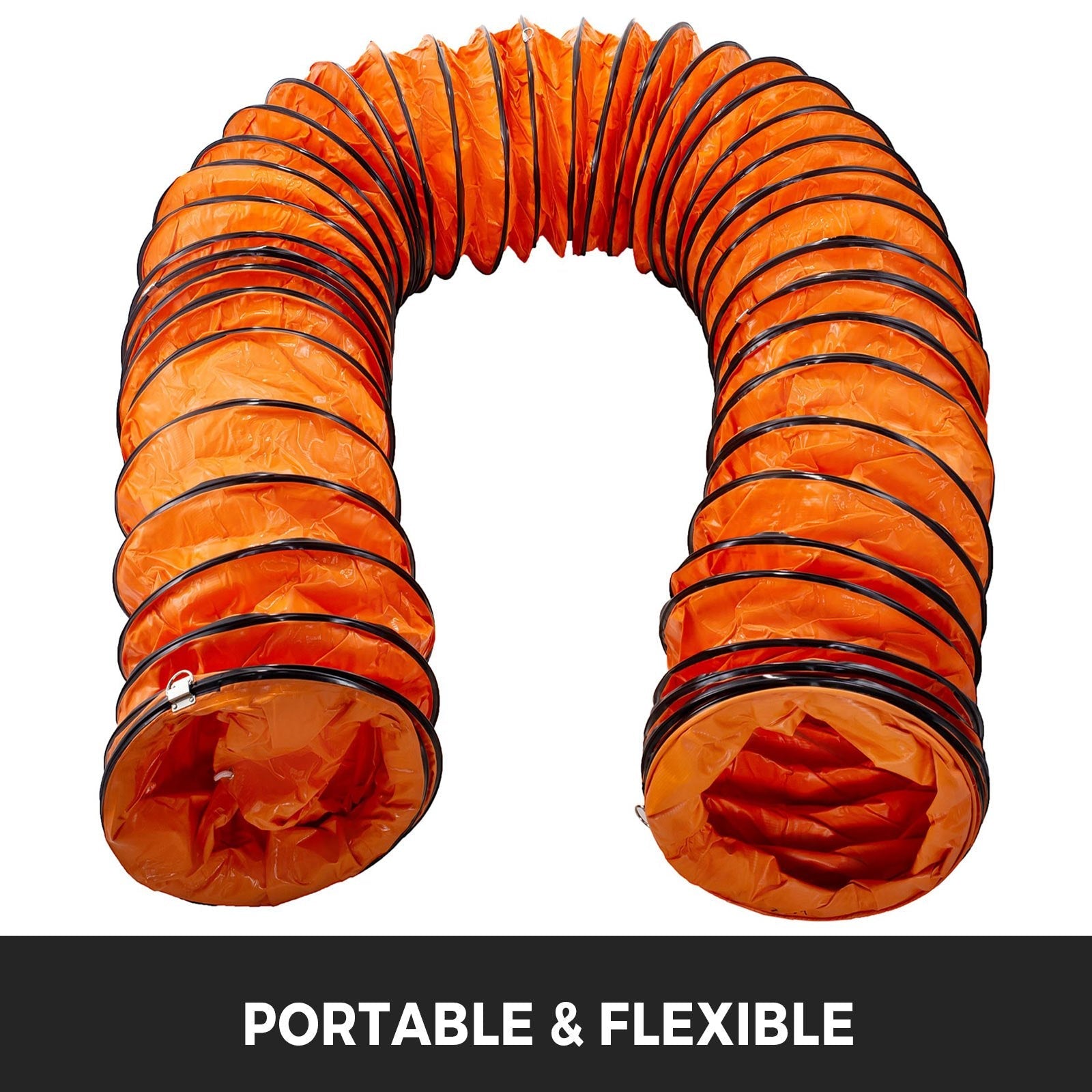 VEVOR 7.6 M/25 FT PVC Flexible Duct Hosing with S Hook and Steel Support Coils for 203 MM/8 Inch Diameter Exhaust Fan 