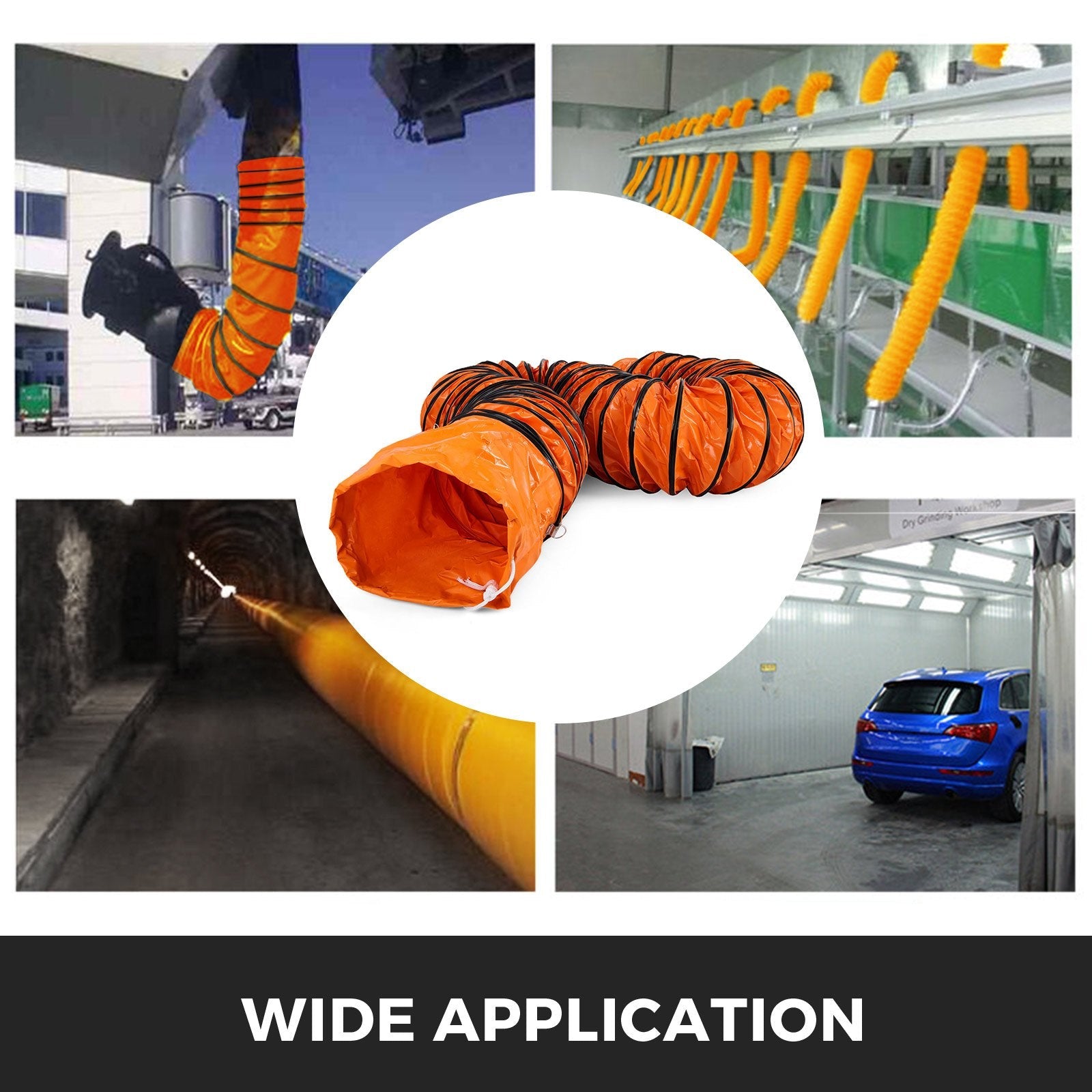 VEVOR 7.6 M/25 FT PVC Flexible Duct Hosing with S Hook and Steel Support Coils for 203 MM/8 Inch Diameter Exhaust Fan 