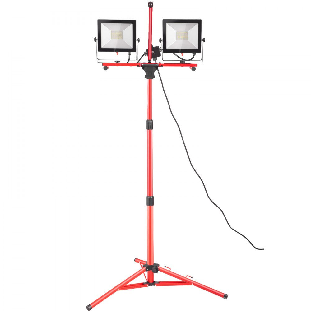 VEVOR LED Work Light with Stand, 10000 Lumen Dual-head LED Work Light with 27.6\"-68.1\" Adjustable and Foldable Tripod Stand, IP65 Waterproofed LED Tripod Work Light, with 5000 Kelvin Color Temperature 