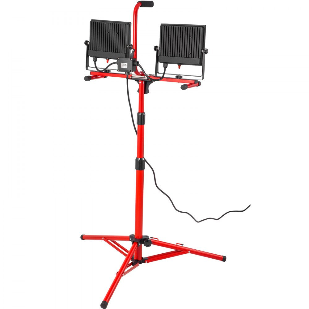 VEVOR LED Work Light with Stand, 10000 Lumen Dual-head LED Work Light with 27.6\"-68.1\" Adjustable and Foldable Tripod Stand, IP65 Waterproofed LED Tripod Work Light, with 5000 Kelvin Color Temperature 