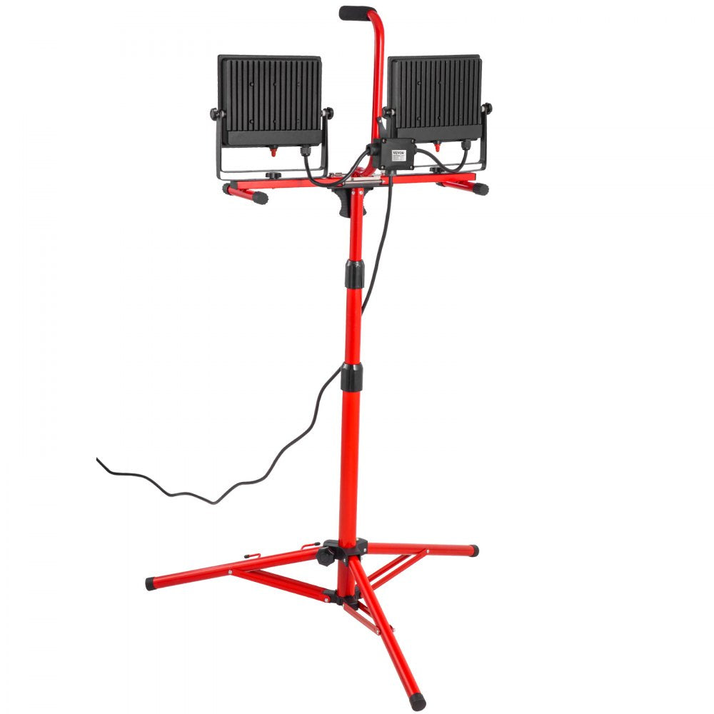VEVOR LED Work Light with Stand, 10000 Lumen Dual-head LED Work Light with 27.6\"-68.1\" Adjustable and Foldable Tripod Stand, IP65 Waterproofed LED Tripod Work Light, with 5000 Kelvin Color Temperature 