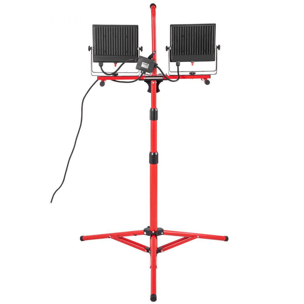 VEVOR LED Work Light with Stand, 10000 Lumen Dual-head LED Work Light with 27.6\"-68.1\" Adjustable and Foldable Tripod Stand, IP65 Waterproofed LED Tripod Work Light, with 5000 Kelvin Color Temperature 