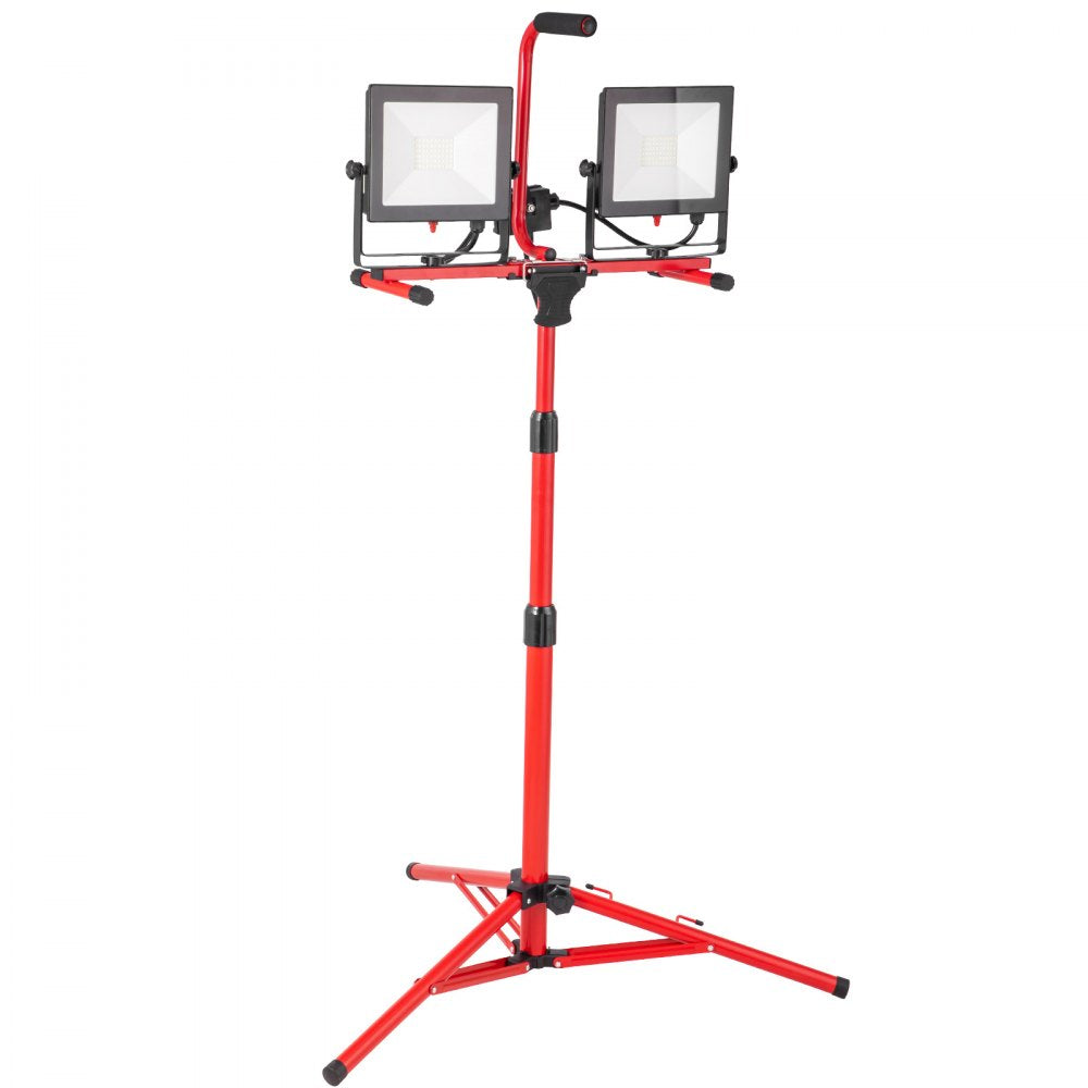 VEVOR LED Work Light with Stand, 10000 Lumen Dual-head LED Work Light with 27.6\"-68.1\" Adjustable and Foldable Tripod Stand, IP65 Waterproofed LED Tripod Work Light, with 5000 Kelvin Color Temperature 