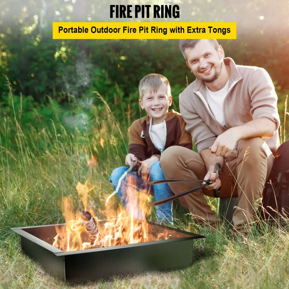 VEVOR Fire Pit Ring, 36-Inch Outer/30-Inch Inner Diameter Fire Pit Insert,1.5 mm Thickness Fire Ring, DIY Steel Ring with Tongs In-Ground Fire Pit Liner for Outdoor, Patio, Backyard 