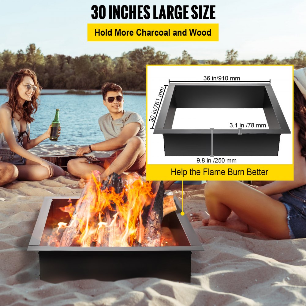 VEVOR Fire Pit Ring, 36-Inch Outer/30-Inch Inner Diameter Fire Pit Insert,1.5 mm Thickness Fire Ring, DIY Steel Ring with Tongs In-Ground Fire Pit Liner for Outdoor, Patio, Backyard 