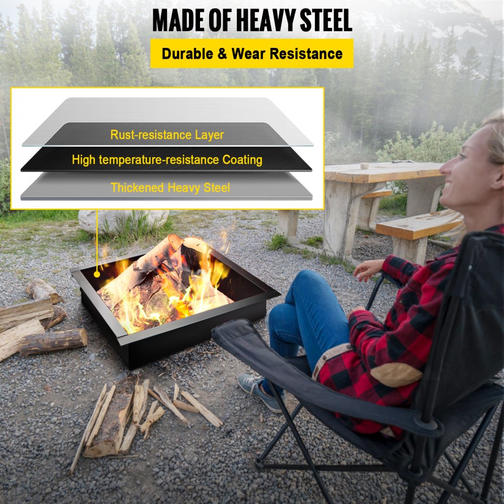 VEVOR Fire Pit Ring, 36-Inch Outer/30-Inch Inner Diameter Fire Pit Insert,1.5 mm Thickness Fire Ring, DIY Steel Ring with Tongs In-Ground Fire Pit Liner for Outdoor, Patio, Backyard 