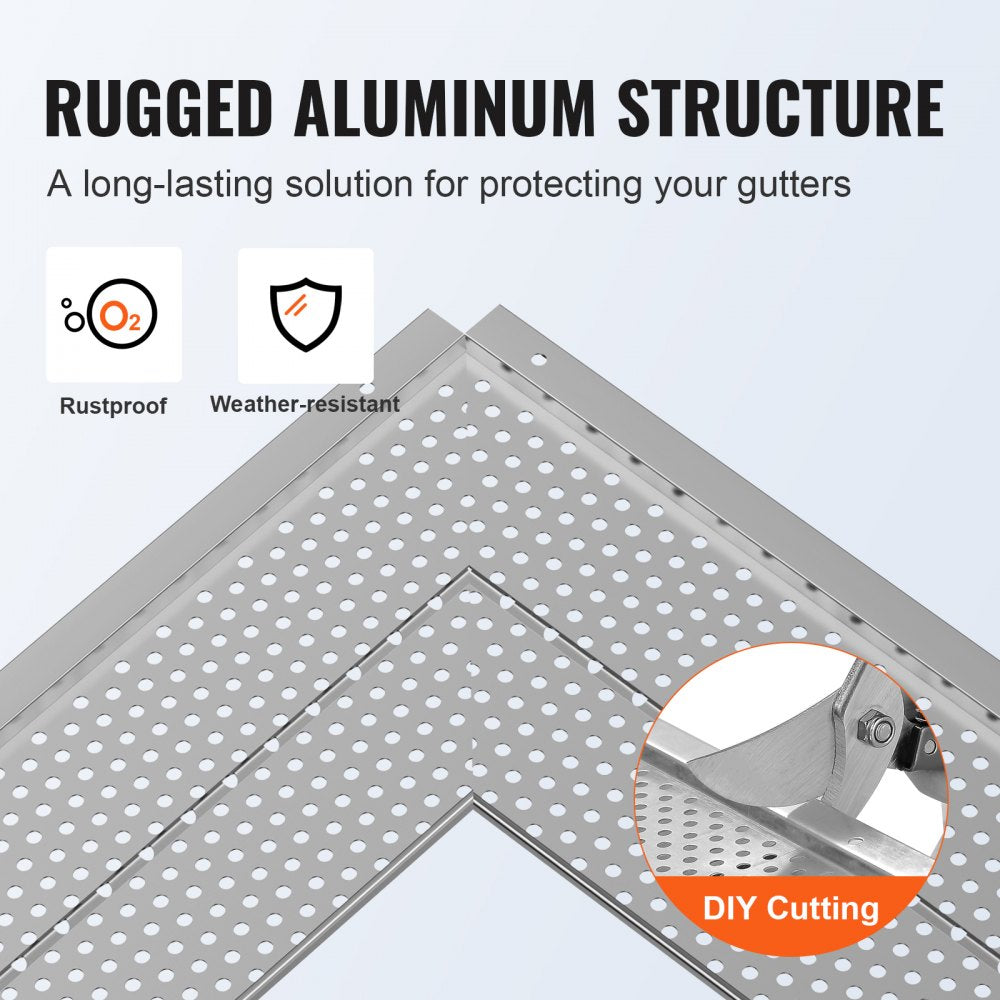 VEVOR Gutter Guard, 5 inch Width, Aluminum Leaf Filter DIY Gutter Cover, 13 PCS 52 ft Total Length, 0.157'' Hole Diameter & 0.02'' Thick Raptor Gutter Guards Fits Any Roof or Gutter Type 