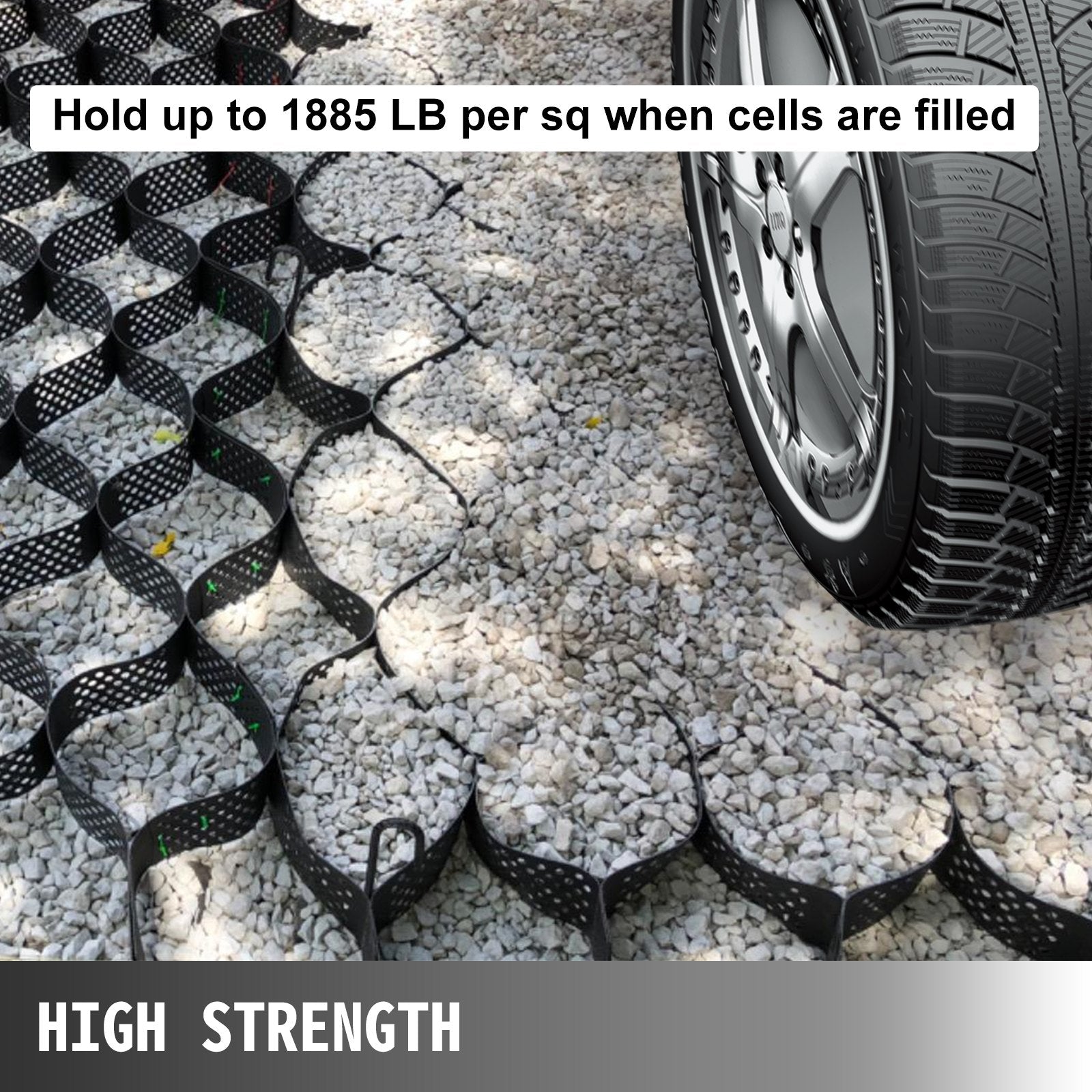 VEVOR Geo Grid Ground Grid 9x17 ft, Geo Cell Grid 4 Inch Thick, Gravel Grid HDPE Material, Ground Stabilization Grid 1885 LBS Per Sq, Tensile Strength Gravel Ground Grid for Slope Driveways, Garden 