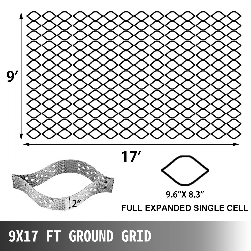 VEVOR Geo Grid Ground Grid 9x17 ft, Geo Cell Grid 2 Inch Thick, Gravel Grid HDPE Material, Ground Stabilization Grid 1885 LBS Per Sq, Tensile Strength Gravel Ground Grid for Slope Driveways, Garden 