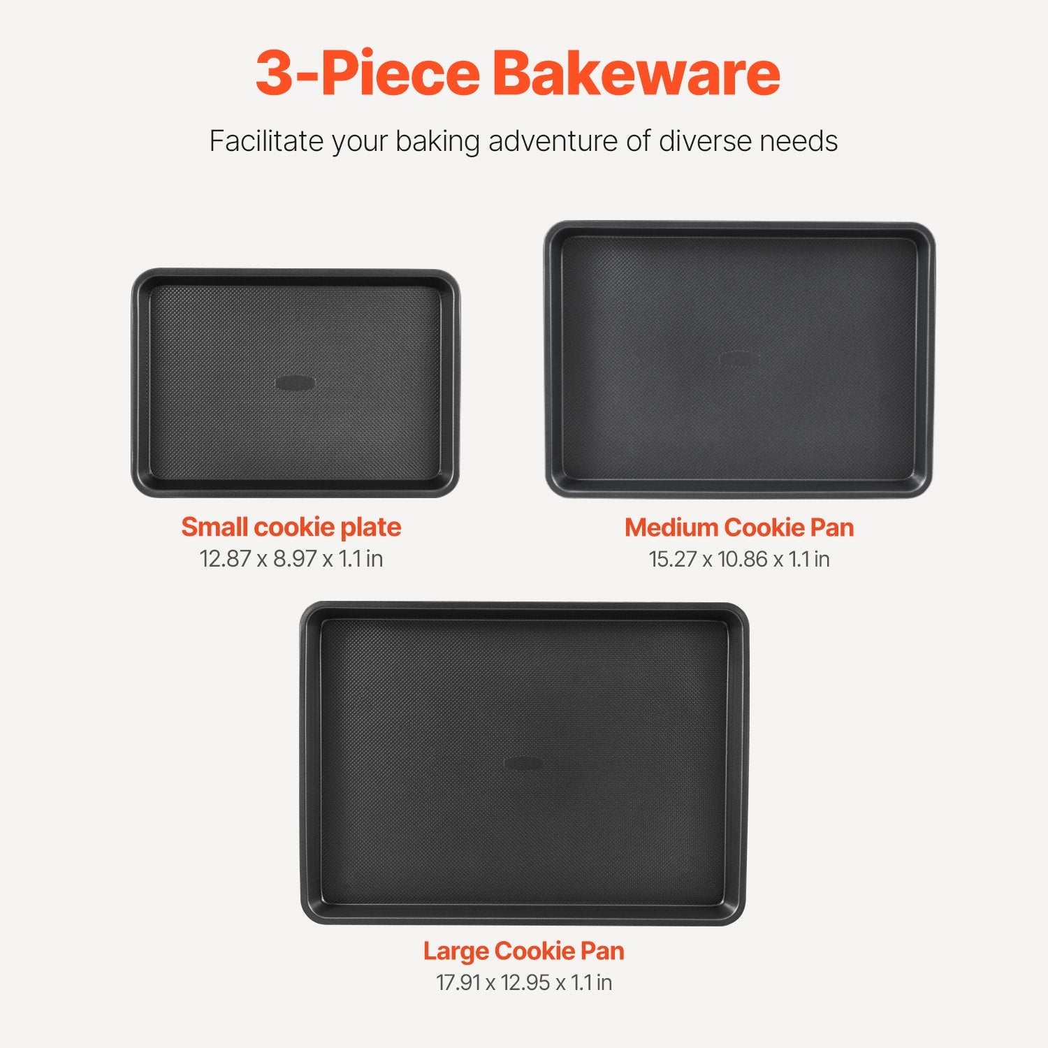 VEVOR Baking Pan Set 3-Piece Nonstick Carbon Steel Set with Silicone Handles 