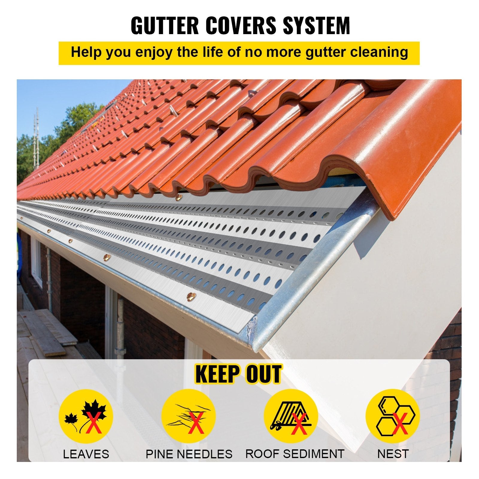 VEVOR Gutter Guards, 5" x 3' Each Gutter Covers System, 69 Packs 207 FT Leaf Gutter Guards, Mill Finish Aluminum Guards for Gutter, DIY Length Cut Gutter Covers for Roofs of Wood, Mental, Shingle 