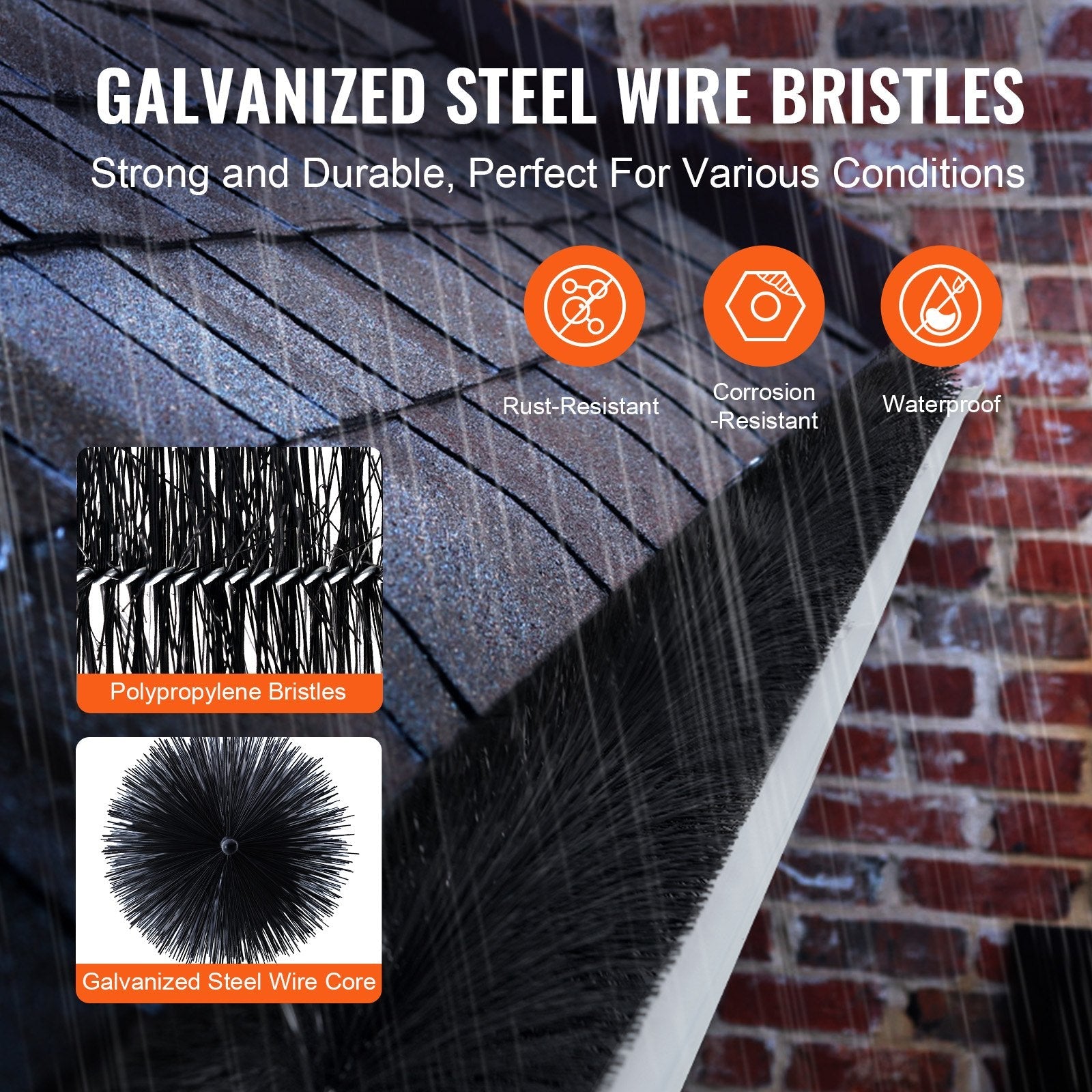 VEVOR Gutter Brush, 60 Feet Total Length 5.25 inch Diameter Gutter Cleaning Tools, Ground-Level Gutter Brush Leaf Guard for 5 Inch Gutters, Easily Clear roof Leaves and Debris, 20 Pack 