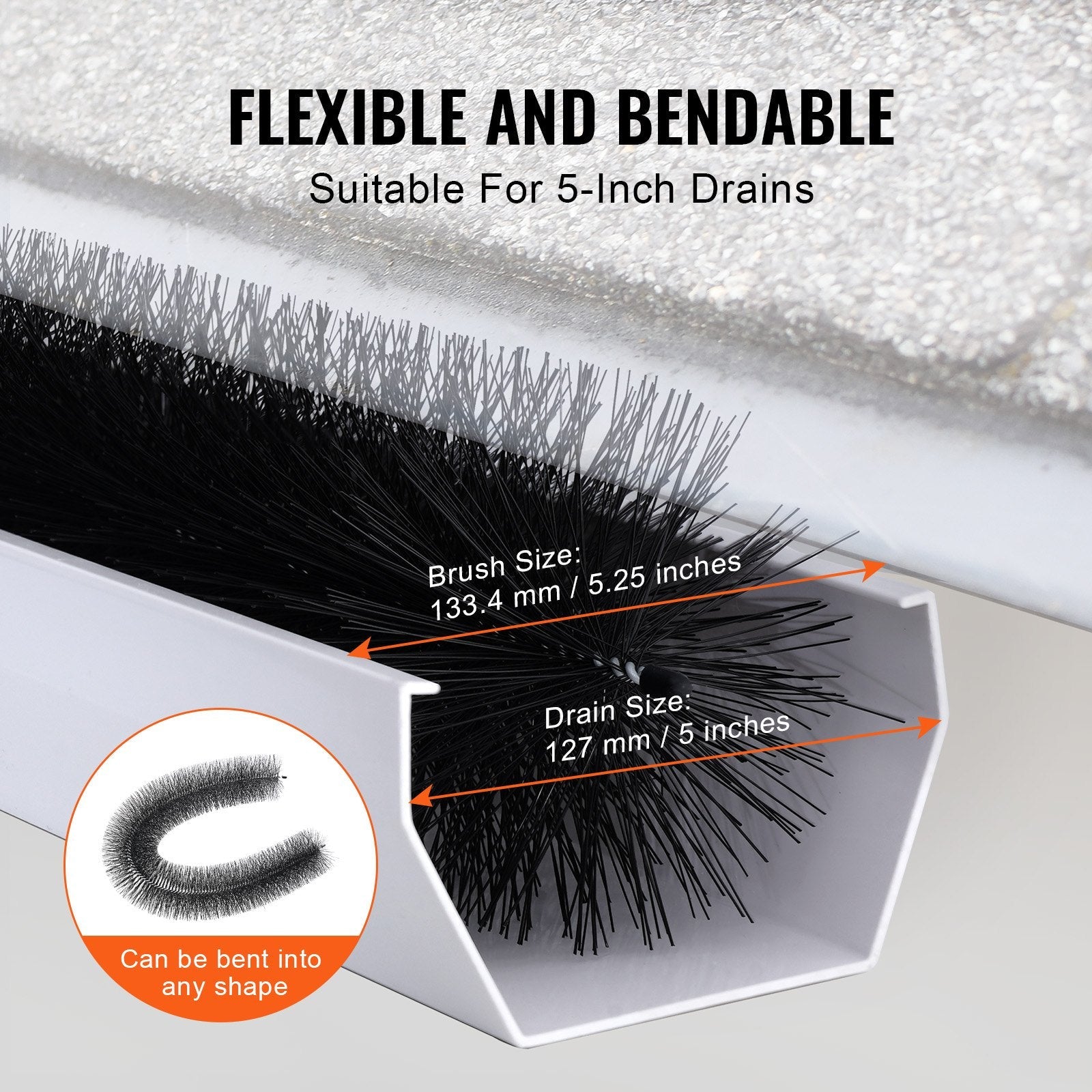 VEVOR Gutter Brush, 60 Feet Total Length 5.25 inch Diameter Gutter Cleaning Tools, Ground-Level Gutter Brush Leaf Guard for 5 Inch Gutters, Easily Clear roof Leaves and Debris, 20 Pack 