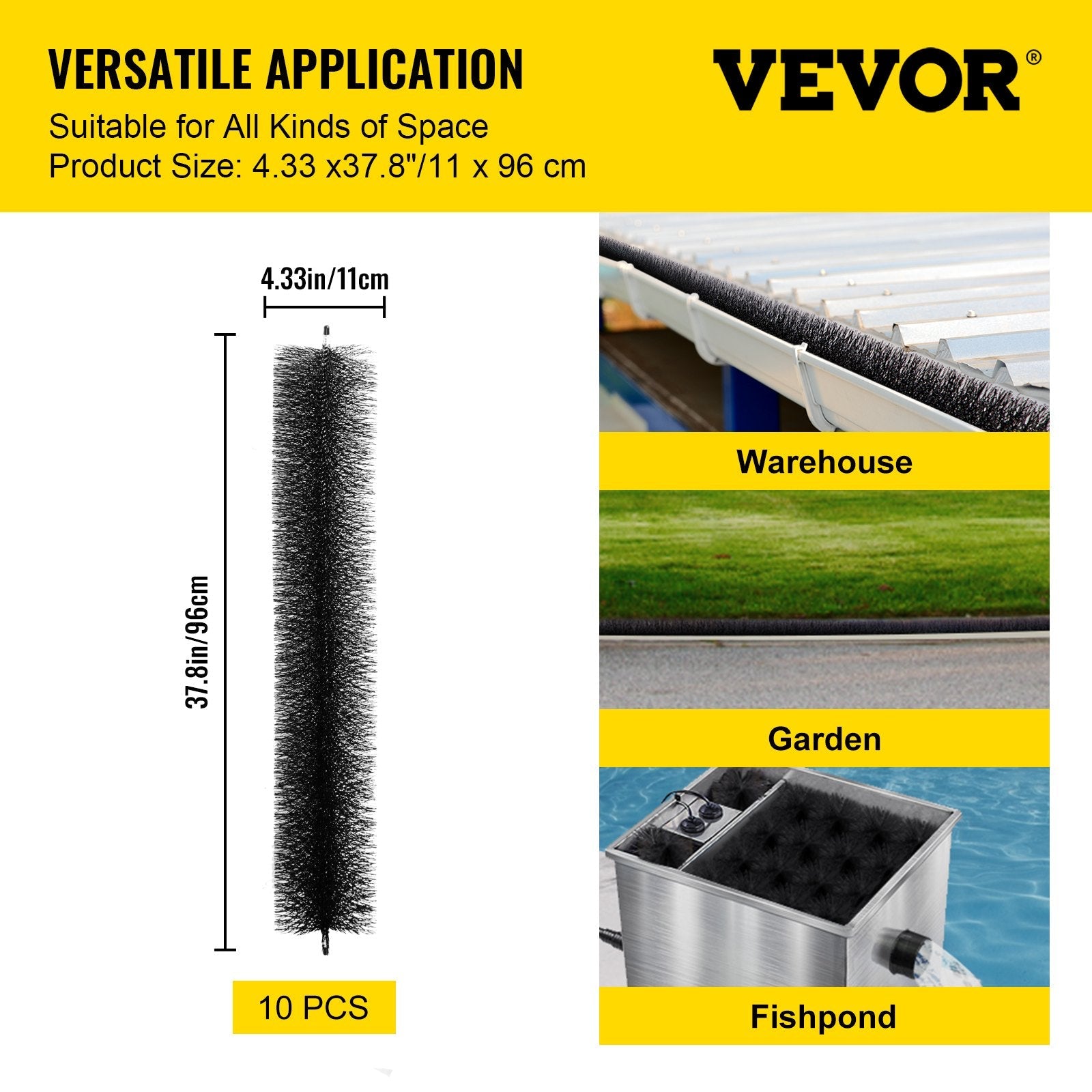VEVOR Gutter Guard Brush With 30 FT Length Bristle, 4.33"(Dia) Gutter Brush Leaf Guard Fit for 5 Inches Gutter, Galvanized Steel Wire Gutter Brush, No Tools, DIY Gutter Leaf Guard for Keep out Debris 