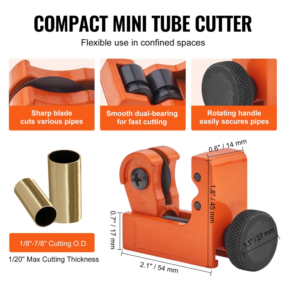 VEVOR 3PCS Tubing Cutter Set, 3/16"-2" O.D. Copper Pipe Cutter, 1/8"-7/8" O.D. Mini Tube Cutter and Deburring Tool, Heavy Duty Pipe Cutter Set for Copper, Aluminum, Stainless Steel, Plastic Pipes 