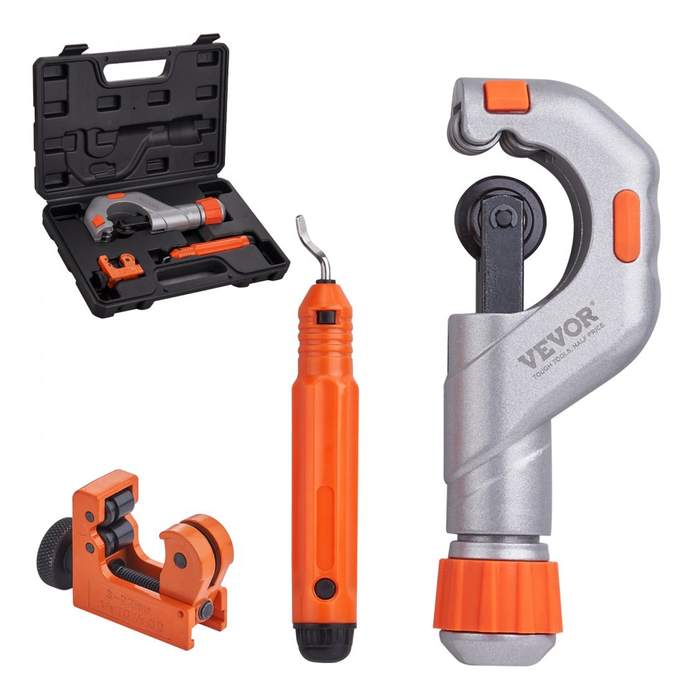VEVOR 3PCS Tubing Cutter Set, 3/16"-2" O.D. Copper Pipe Cutter, 1/8"-7/8" O.D. Mini Tube Cutter and Deburring Tool, Heavy Duty Pipe Cutter Set for Copper, Aluminum, Stainless Steel, Plastic Pipes 