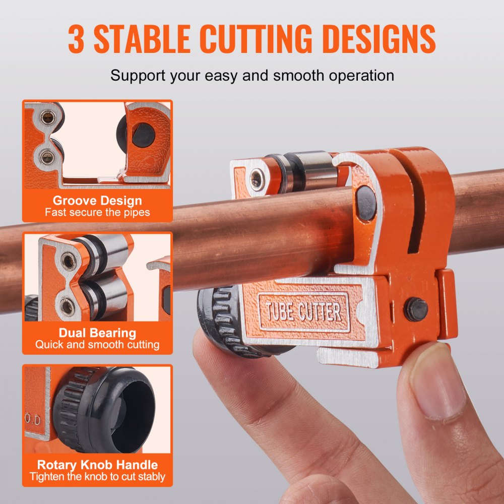 VEVOR Mini Tubing Cutter, 1/8" - 1-1/8" O.D. Mini Copper Pipe Cutter, Heavy Duty Compact Tube Cutter Tool with High-Speed SKD Blade for Copper, Aluminum, Galvanized, Plastic Pipes 