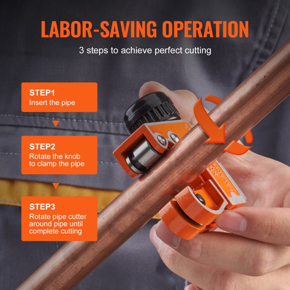 VEVOR Mini Tubing Cutter, 1/8" - 1-1/8" O.D. Mini Copper Pipe Cutter, Heavy Duty Compact Tube Cutter Tool with High-Speed SKD Blade for Copper, Aluminum, Galvanized, Plastic Pipes 
