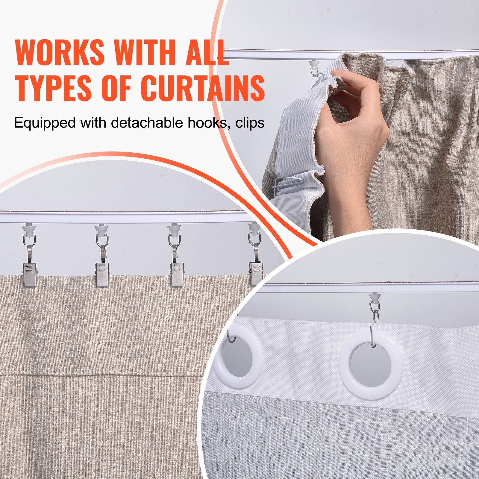 VEVOR Ceiling Curtain Track Set 9.9 FT/3 Meter Self Adhesive Room Divider White 