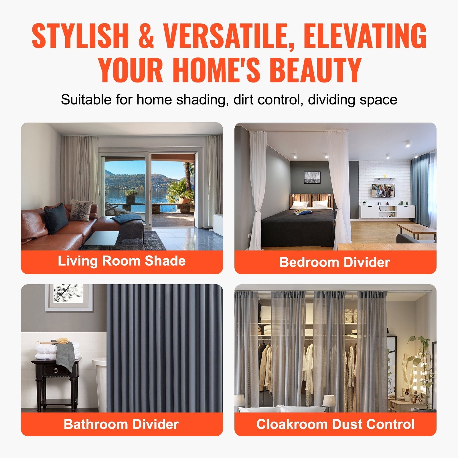 VEVOR Ceiling Curtain Track Set 9.9 FT/3 Meter Self Adhesive Room Divider White 