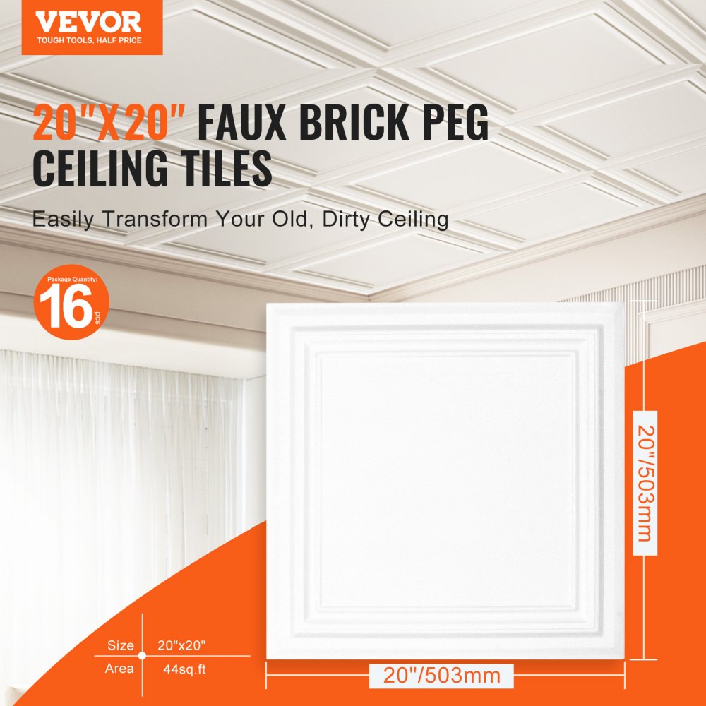 VEVOR Ceiling Tiles 16-Pack 20 x 20 in Polystyrene Easy Installation Glue-up 