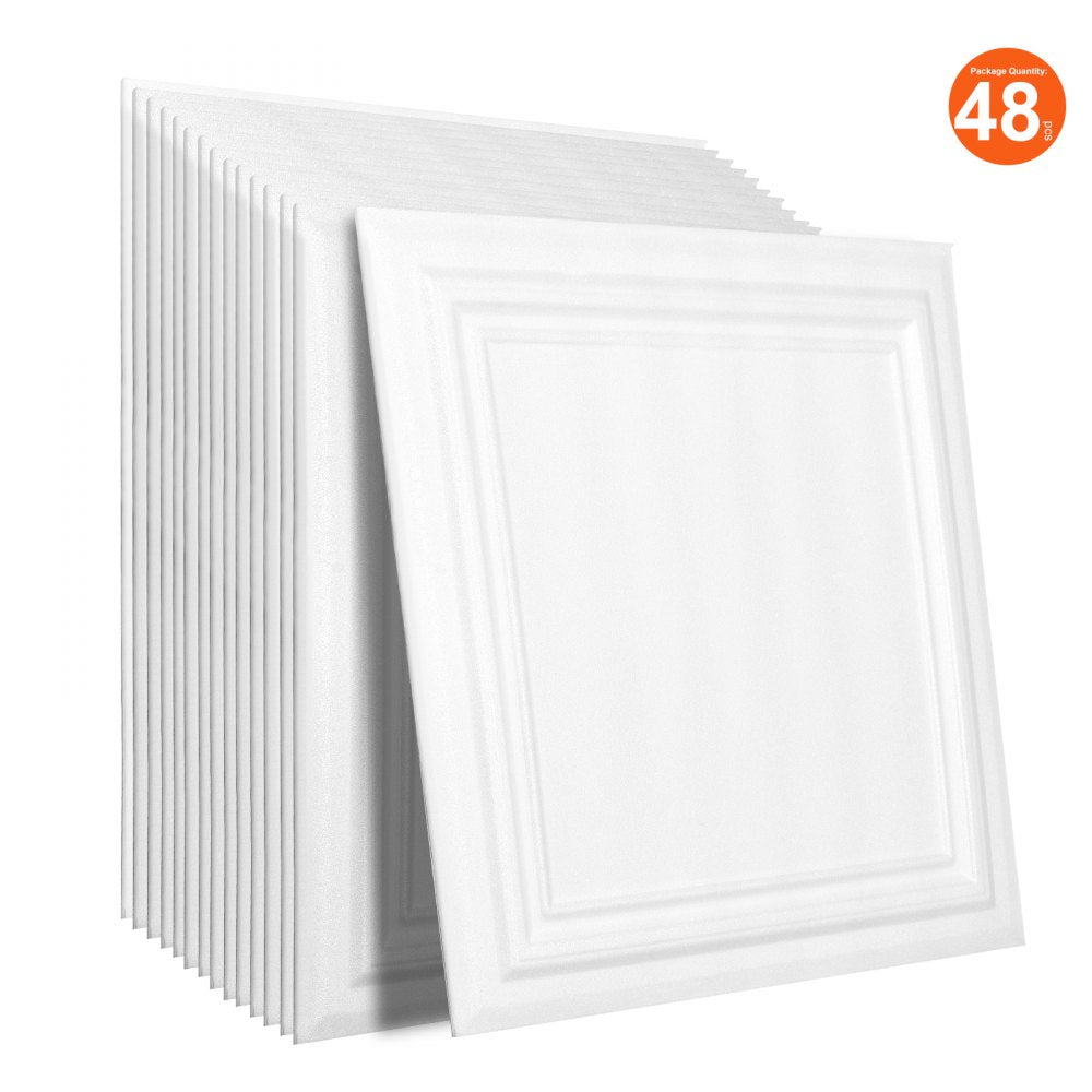 VEVOR Ceiling Tiles 48-Pack 20 x 20 in Polystyrene Easy Installation Glue-up 