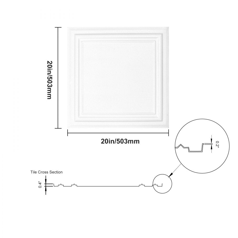 VEVOR Ceiling Tiles 48-Pack 20 x 20 in Polystyrene Easy Installation Glue-up 