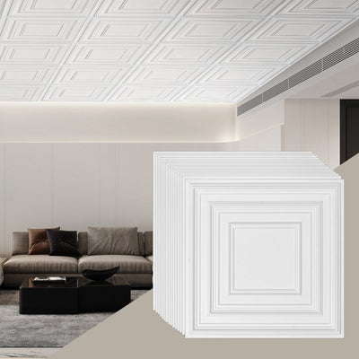 VEVOR Ceiling Tiles 12-Pack 24 x 24 in PVC Easy Installation White Peg Pattern 